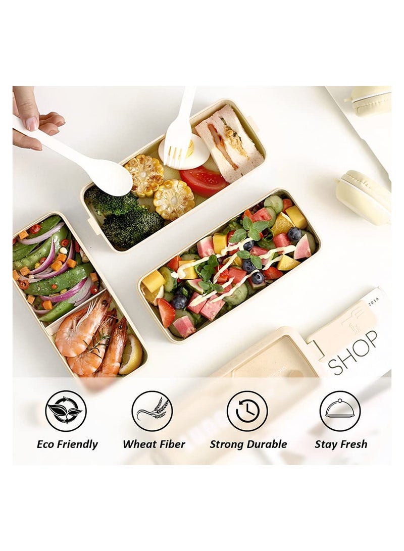 KASTWAVE Lunch Box, Bento Box Container Stackable 3-in-1 Compartment, BPA Free Food Storage Containers for Healthy Lunch and Snacks, Great Ideal for School Kids and Office Adults, Built-in Utensils - Image 2