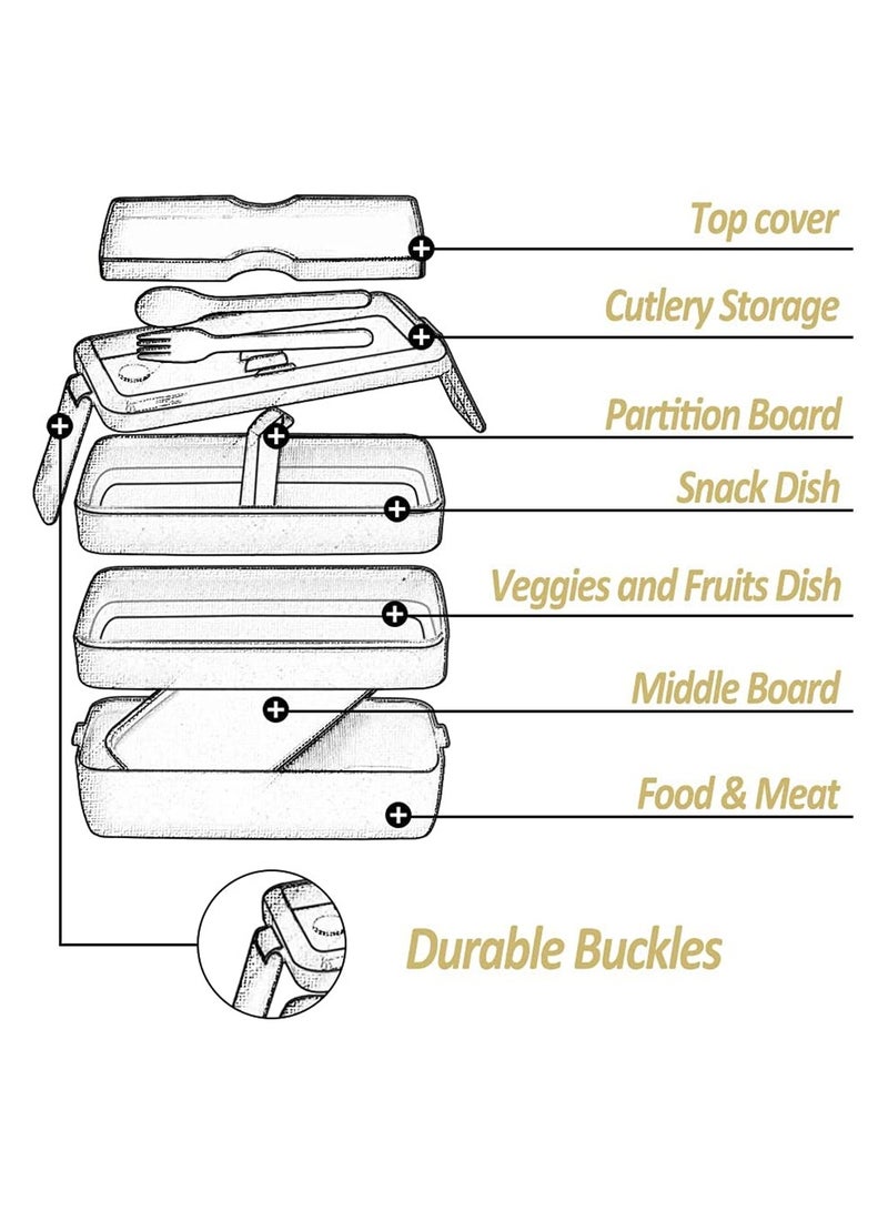 KASTWAVE Lunch Box, Bento Box Container Stackable 3-in-1 Compartment, BPA Free Food Storage Containers for Healthy Lunch and Snacks, Great Ideal for School Kids and Office Adults, Built-in Utensils - Image 4
