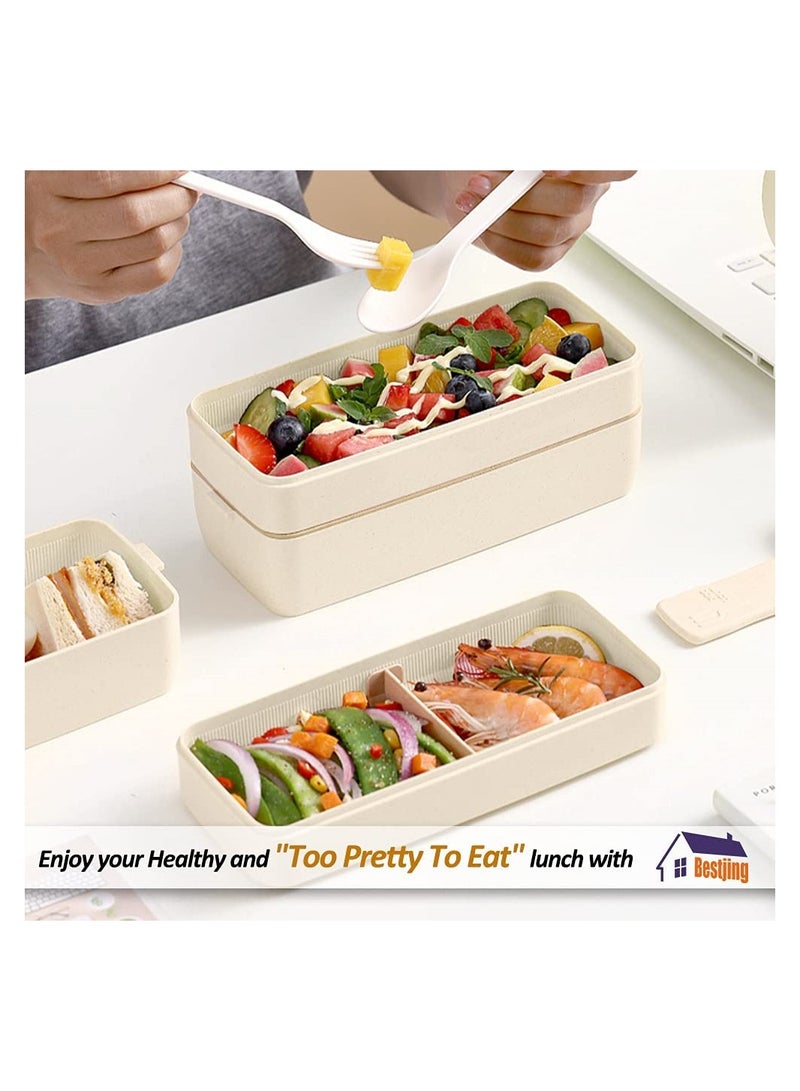KASTWAVE Lunch Box, Bento Box Container Stackable 3-in-1 Compartment, BPA Free Food Storage Containers for Healthy Lunch and Snacks, Great Ideal for School Kids and Office Adults, Built-in Utensils - Image 3