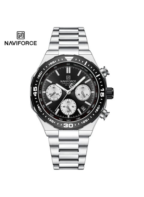 Luxury Chronograph Wrist Watch for Men with Stainless Steel Strap Water Resistant Multi-Function Timepiece with Tachymeter and Date Display