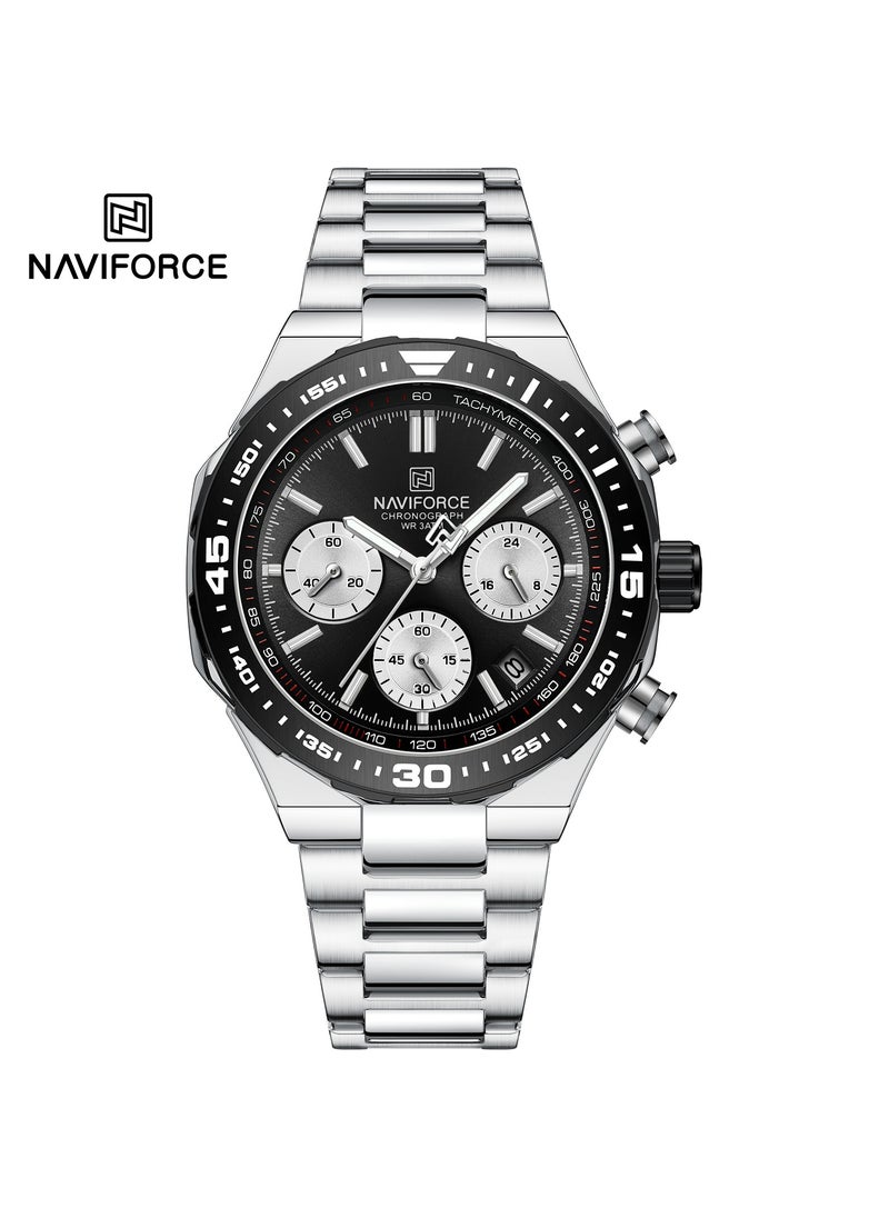 Luxury Chronograph Wrist Watch for Men with Stainless Steel Strap Water Resistant Multi-Function Timepiece with Tachymeter and Date Display