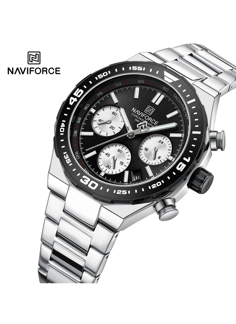 Luxury Chronograph Wrist Watch for Men with Stainless Steel Strap Water Resistant Multi-Function Timepiece with Tachymeter and Date Display