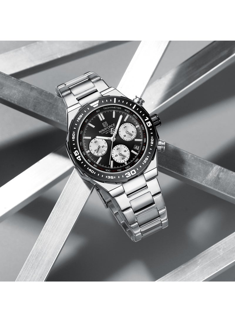 Luxury Chronograph Wrist Watch for Men with Stainless Steel Strap Water Resistant Multi-Function Timepiece with Tachymeter and Date Display