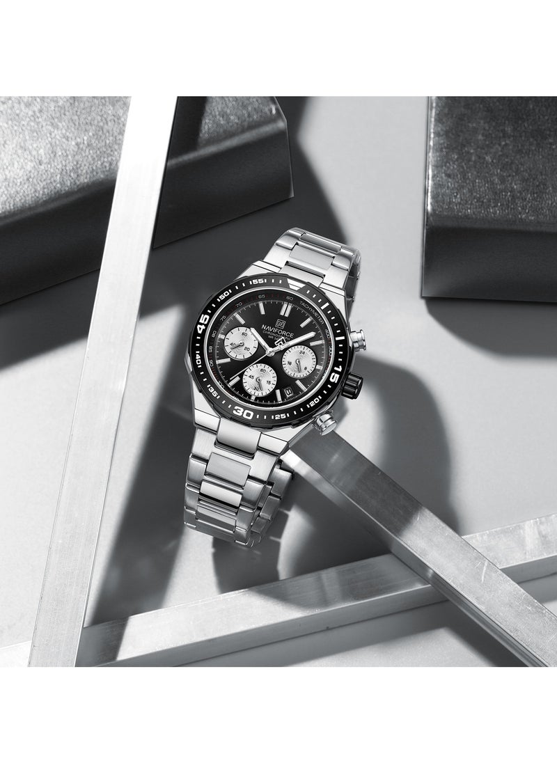 Luxury Chronograph Wrist Watch for Men with Stainless Steel Strap Water Resistant Multi-Function Timepiece with Tachymeter and Date Display