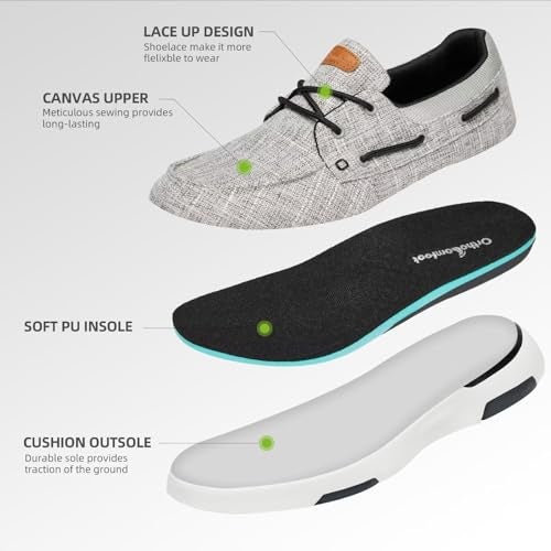 OrthoComfoot Men's Orthopedic Slip On Loafers Walking Shoes: Arch Support Boat Shoes for Plantar Fasciitis, Comfortable Walking Fashion Sneakers for Pain, Orthotics Slip-On Deck Loafers Light Grey Size 10 - Image 5