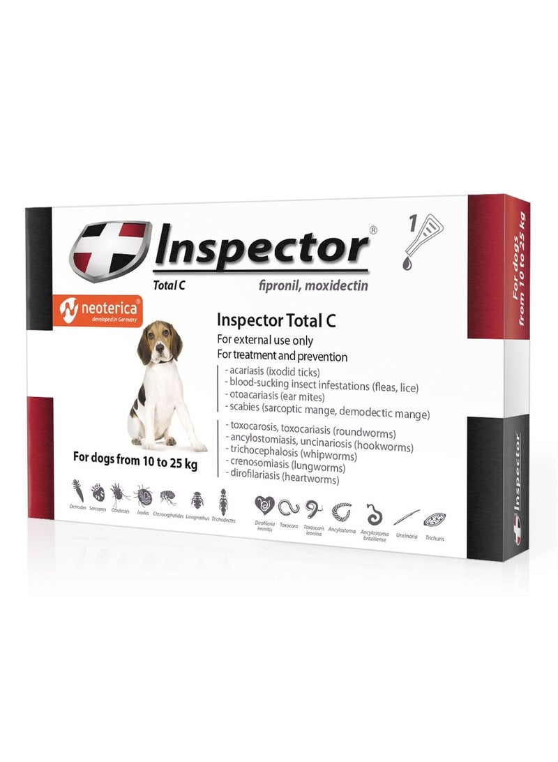 المفتش غادجت مفتش توتال سي دقيق للكلاب من 10 إلى 25 كجم (فيبرونيل ، موكسيدكتين)