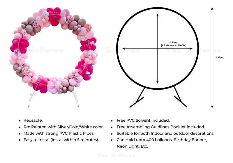 VinsPro PVC Round Arch Balloon Decoration Stand-Round | Shape-White Colour | With Masking Tape And Glue (White, 150 Cm Diameter), 1 Package - Image 5