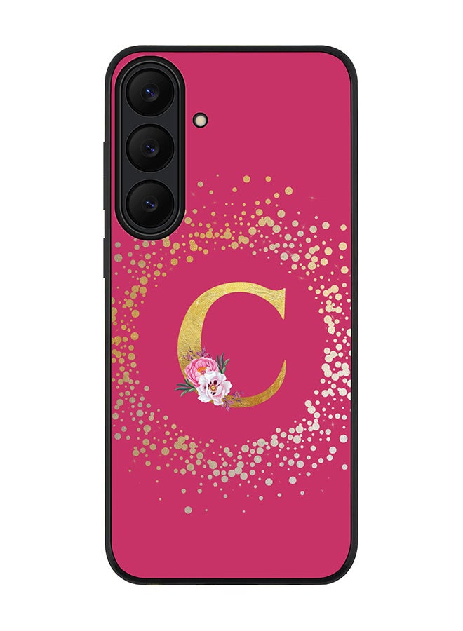For Samsung Galaxy S25 FE Case,Slim fit Camera Protection, Shockproof Thin Phone cover  - Custom Monogram Floral - C ( Deep Pink )