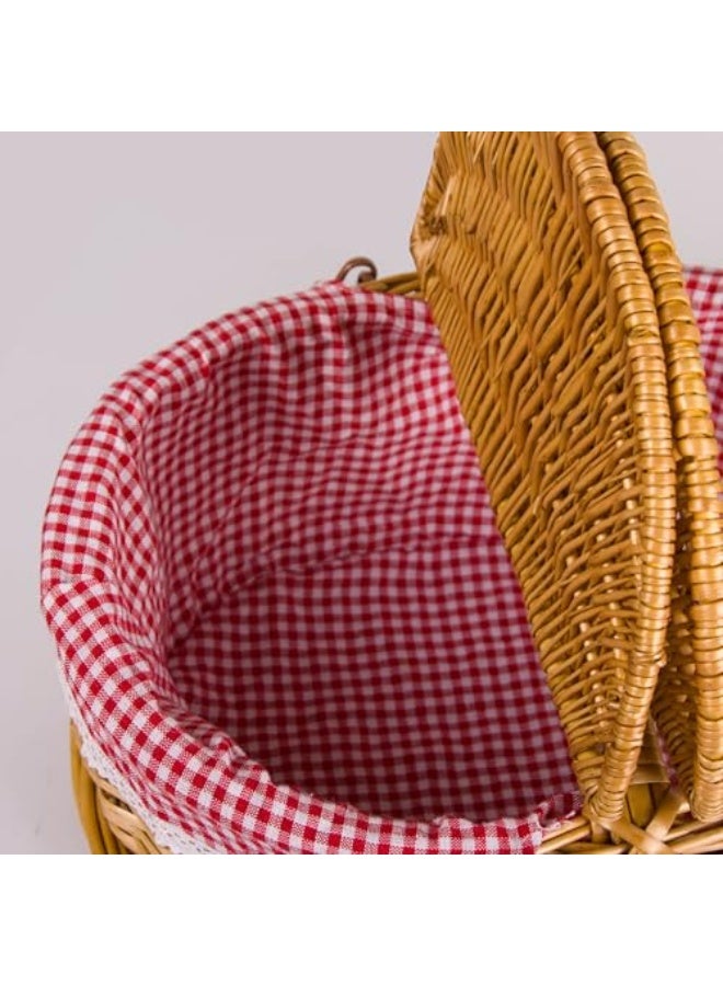 Generic ان اي يو بي سلة نزهات كبيرة من الخوص مع بطانة قابلة للازالة، سلال نزهة فارغة مع غطاء، سلة نزهة 38 سم مع مقابض قابلة للطي للنزهات، بتصميم مربعات  - Image 3