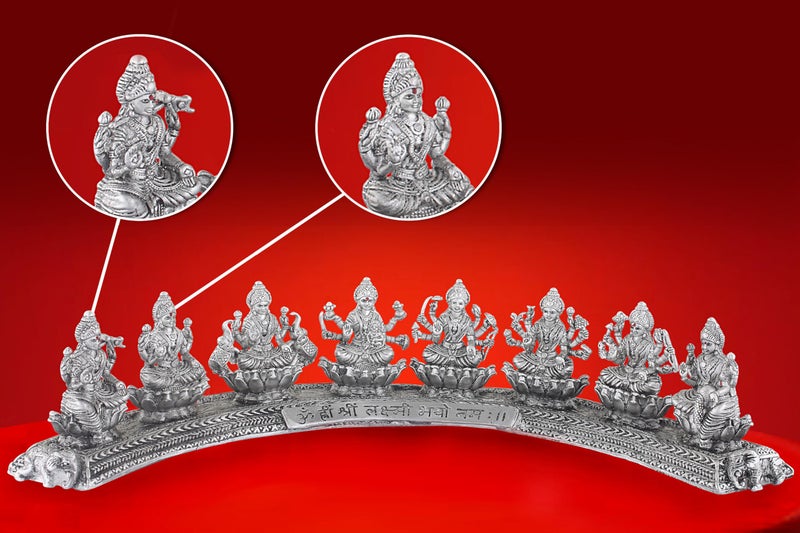 PRD CARATCAFE Silver Ashtalakshmi Idol Set Made in Pure 925 Solid Chandi Murti of Maa Astha Lakshmi. Antique Gift Item (128 to 132 GMS) - Image 3