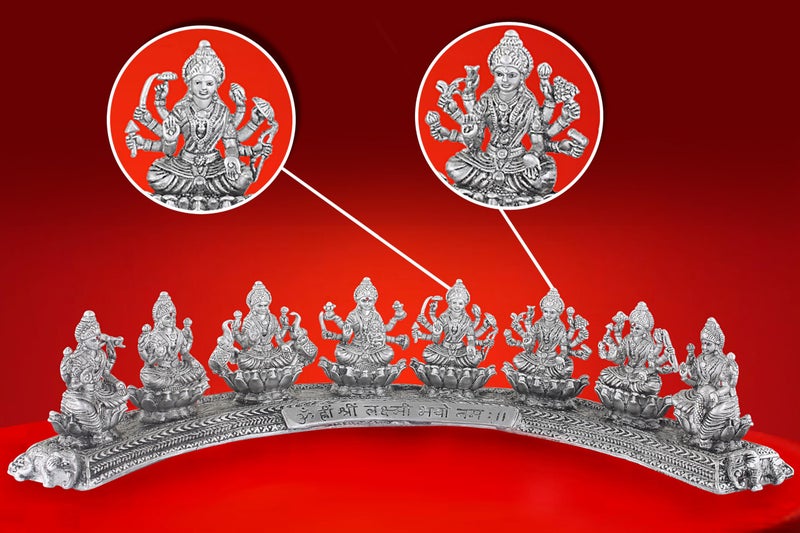 PRD CARATCAFE Silver Ashtalakshmi Idol Set Made in Pure 925 Solid Chandi Murti of Maa Astha Lakshmi. Antique Gift Item (128 to 132 GMS) - Image 5