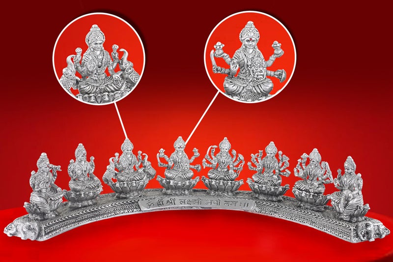 PRD CARATCAFE Silver Ashtalakshmi Idol Set Made in Pure 925 Solid Chandi Murti of Maa Astha Lakshmi. Antique Gift Item (128 to 132 GMS) - Image 4
