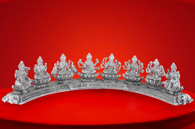PRD CARATCAFE Silver Ashtalakshmi Idol Set Made in Pure 925 Solid Chandi Murti of Maa Astha Lakshmi. Antique Gift Item (128 to 132 GMS) - Image 1