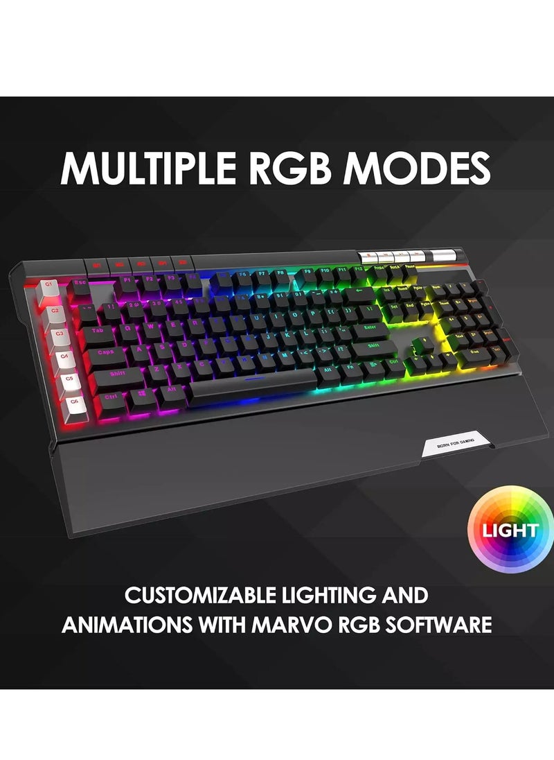 MARVO - KG965G RGB Gaming Mechanical Keyboard – OUTEMU Blue Switch – Volume Wheel & Media Keys – Aluminium Frame – 2 USB Passthrough Port – Detchable Wrist - Image 1