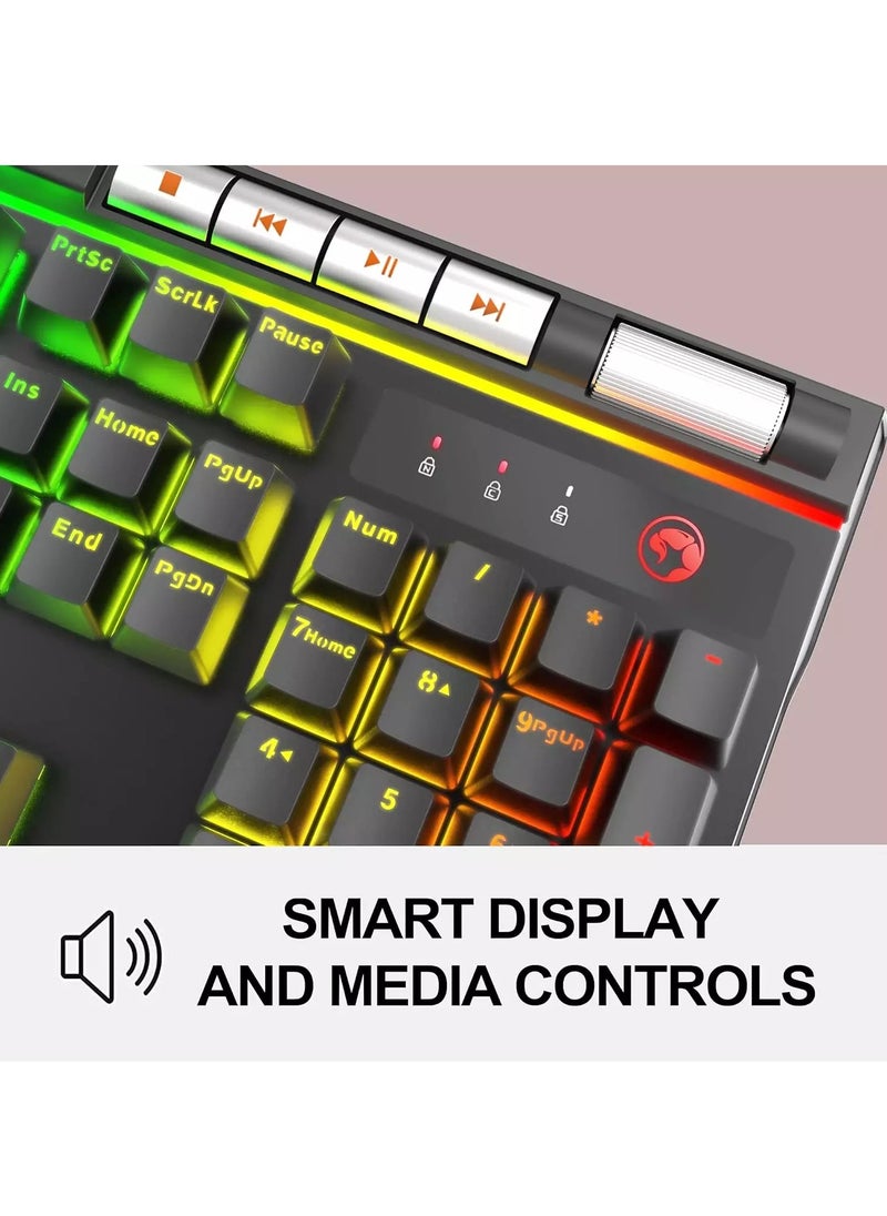 MARVO - KG965G RGB Gaming Mechanical Keyboard – OUTEMU Blue Switch – Volume Wheel & Media Keys – Aluminium Frame – 2 USB Passthrough Port – Detchable Wrist - Image 1