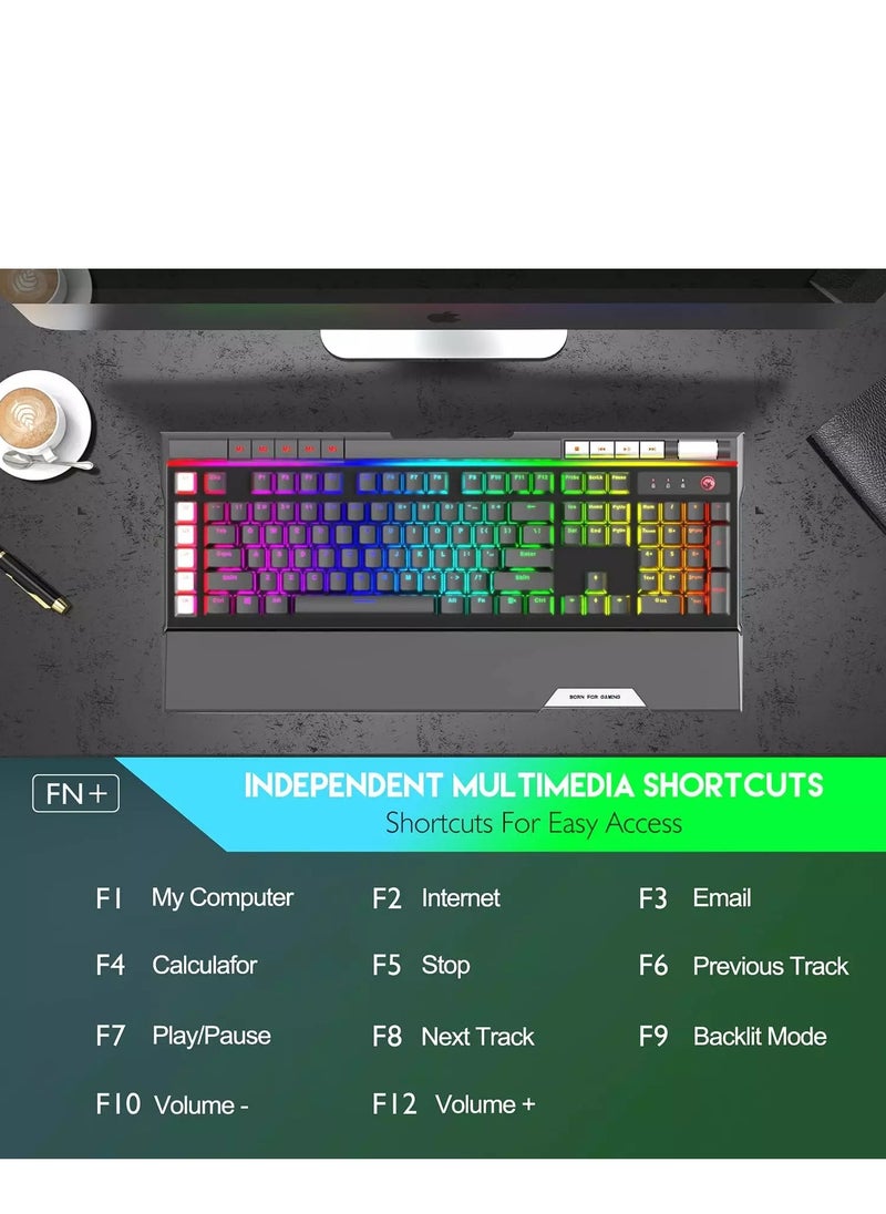 MARVO - KG965G RGB Gaming Mechanical Keyboard – OUTEMU Blue Switch – Volume Wheel & Media Keys – Aluminium Frame – 2 USB Passthrough Port – Detchable Wrist - Image 1