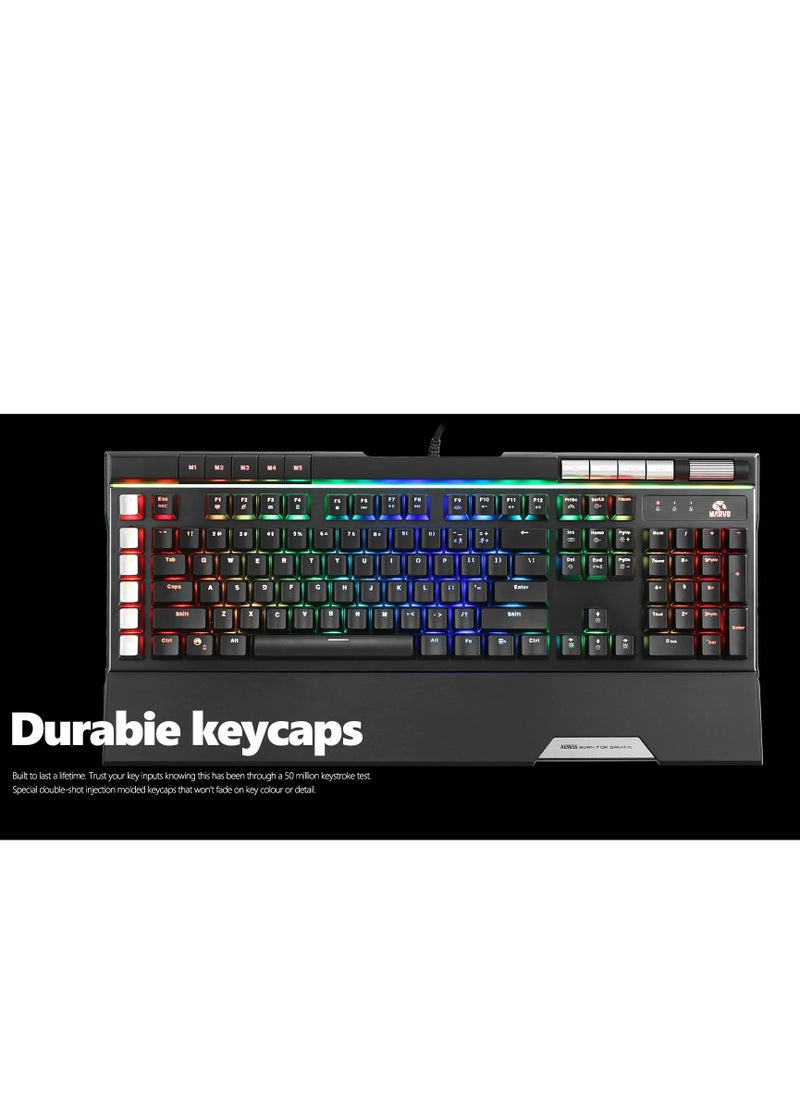 MARVO - KG965G RGB Gaming Mechanical Keyboard – OUTEMU Blue Switch – Volume Wheel & Media Keys – Aluminium Frame – 2 USB Passthrough Port – Detchable Wrist - Image 1