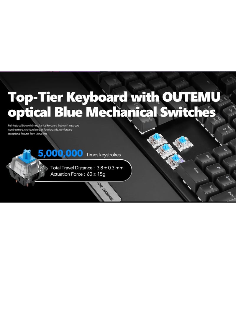 MARVO - KG965G RGB Gaming Mechanical Keyboard – OUTEMU Blue Switch – Volume Wheel & Media Keys – Aluminium Frame – 2 USB Passthrough Port – Detchable Wrist - Image 1