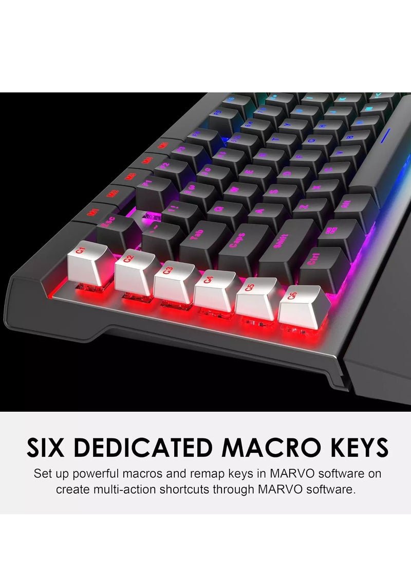 MARVO - KG965G RGB Gaming Mechanical Keyboard – OUTEMU Blue Switch – Volume Wheel & Media Keys – Aluminium Frame – 2 USB Passthrough Port – Detchable Wrist - Image 1