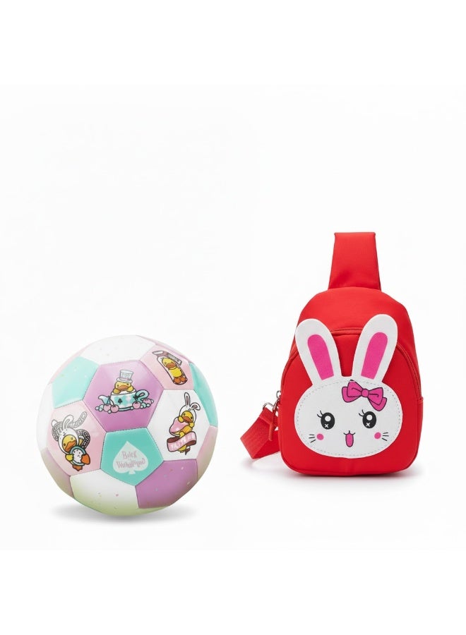 حقيبة KANAZ للأطفال مقاومة للماء، تصميم أرنب الأرنب، حقيبة كتف صغيرة للأطفال، حزام قابل للتعديل مع كرة صغيرة، A0099 Arnabah Bak (أحمر) - Image 1