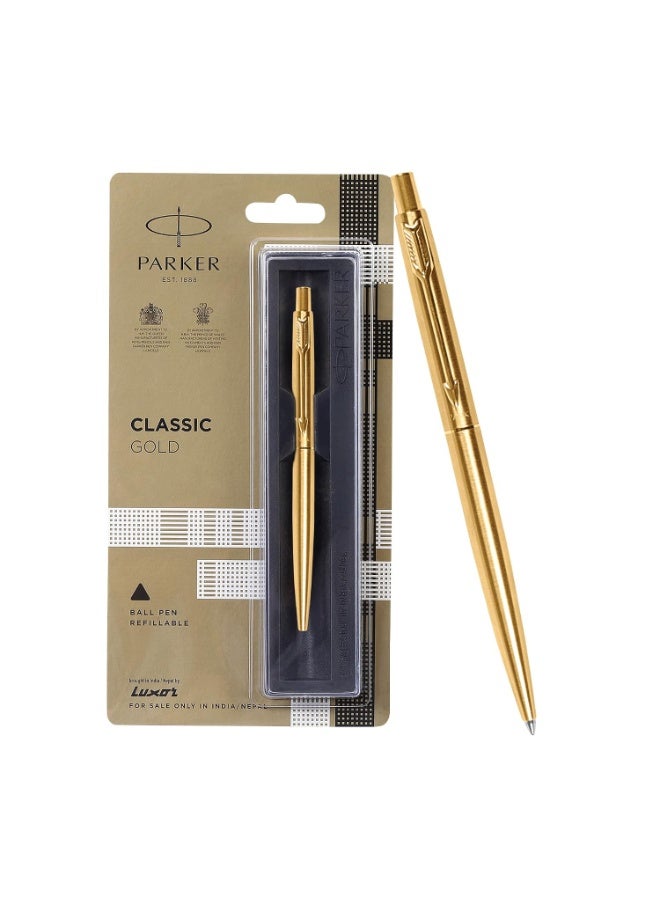 Parker Classic Gold Trim Ball Pen | Blue Ink | Ballpoint Pen for Smooth Writing | Iconic Parker Craftsmanship | Premium Gifting Choice - Image 1