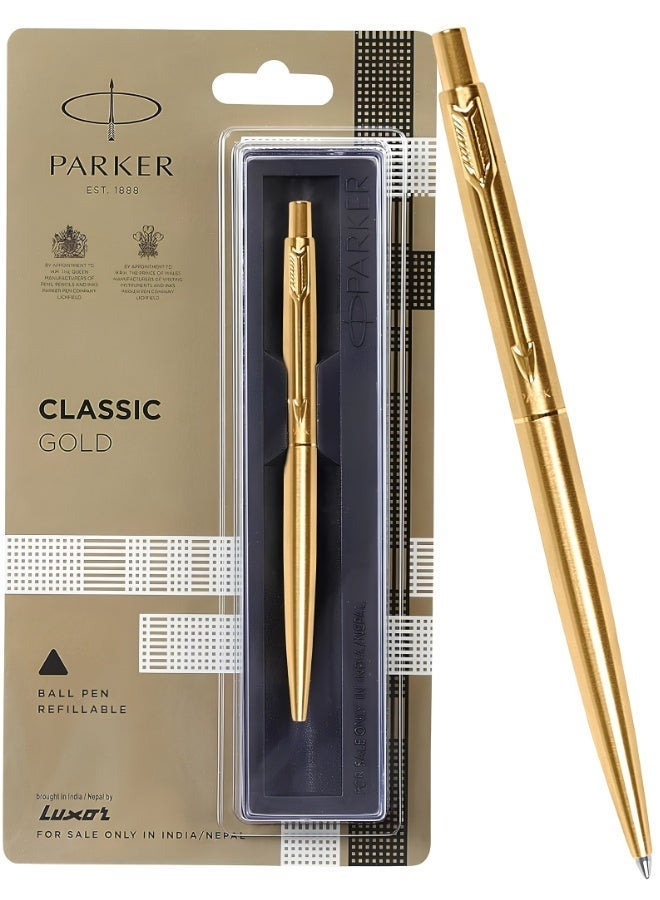 Parker Classic Gold Trim Ball Pen | Blue Ink | Ballpoint Pen for Smooth Writing | Iconic Parker Craftsmanship | Premium Gifting Choice - Image 1