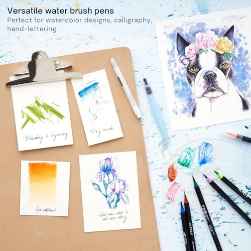 ARTEZA Water Brush Pen, Set of 4, Assorted Soft Nylon Bristle Tips, Self-Moistening Water Brush, Refillable Water Pen - Image 5