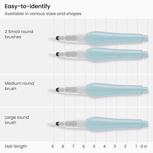 ARTEZA Water Brush Pen, Set of 4, Assorted Soft Nylon Bristle Tips, Self-Moistening Water Brush, Refillable Water Pen - Image 2