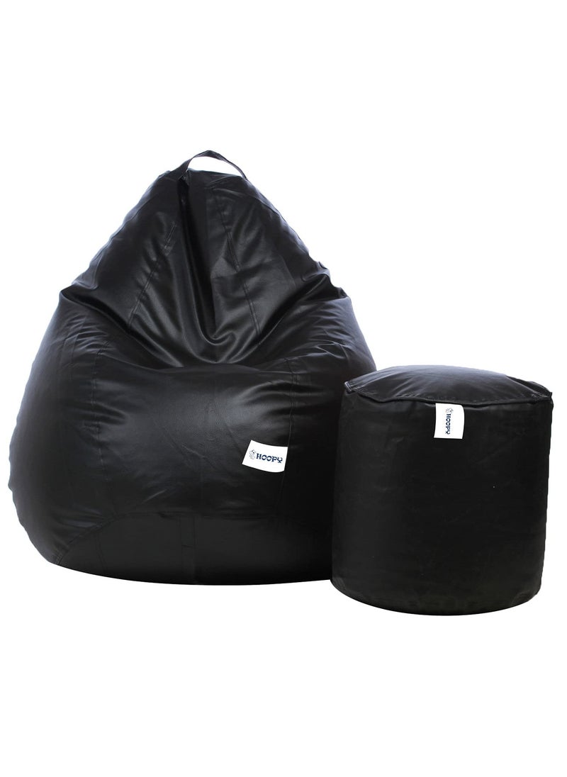 HOOPY Hoopy Classic Bean Bag Cover with Pouffe Cover without Beans XXL Black Ideal for Office and Home Use Premium Fabric Craftsmanship  - Image 1