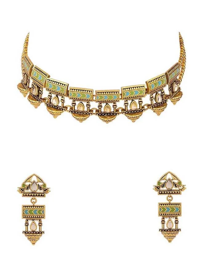 VOYLLA Gwalior Gold Toned Jharokha Motifs Necklace Set