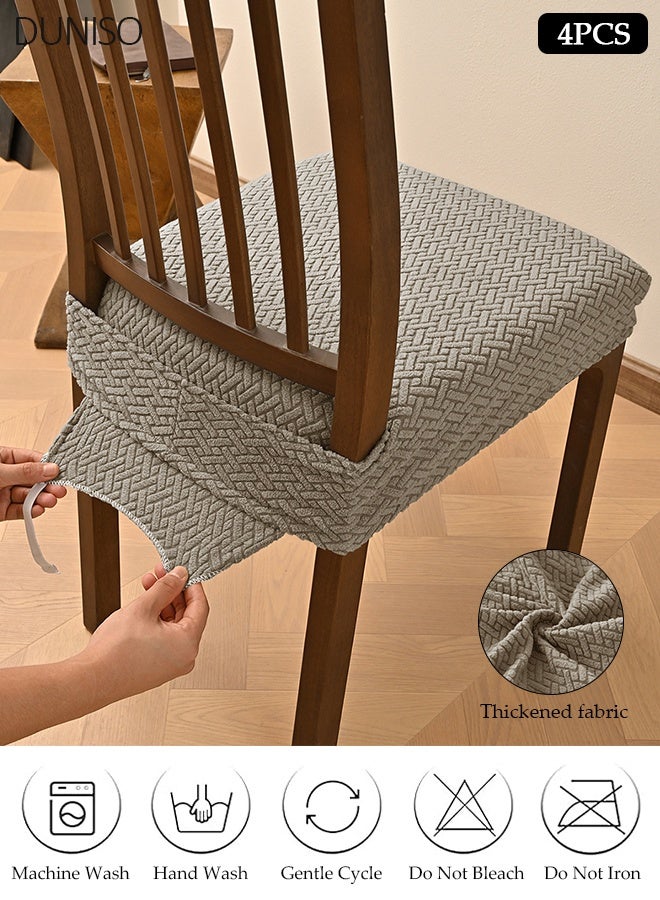 DUNISO 4 Pack Non Slip Stretch Jacquard Dining Chair Seat Cover, Khaki Washable Wear Resistant Furniture Protector for Solid Wood Kitchen Dining Chairs - Image 1