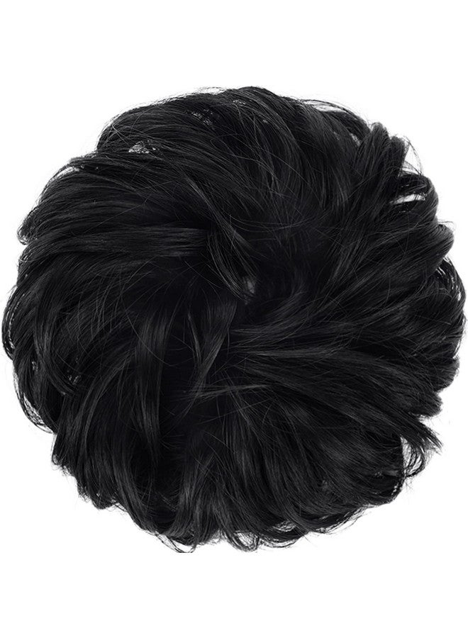 فيشبن قطعة شعر كبيرة من الألياف الصناعية ذات اللون الأسود النفاث، على شكل كعكة فوضوية، 1.94 أونصة - Image 1