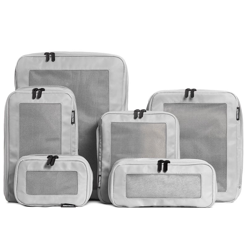 Aerotrunk Compression Packing Cubes for Travel - Luggage Organizer Bags - Double Zipper Packing Cubes for Suitcases (6-Pack, Light Grey) - Image 1