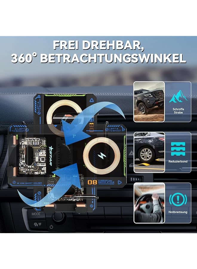 KASTWAVE Car Phone Holder, Auto Clamping Car Charger Phone Mount, Wireless Universal Dashboard Long Arm Fast Charging Holder, Super Suction Power & No-Wobbling, Fit For Iphone, Android, All Smartphones, Black - Image 3