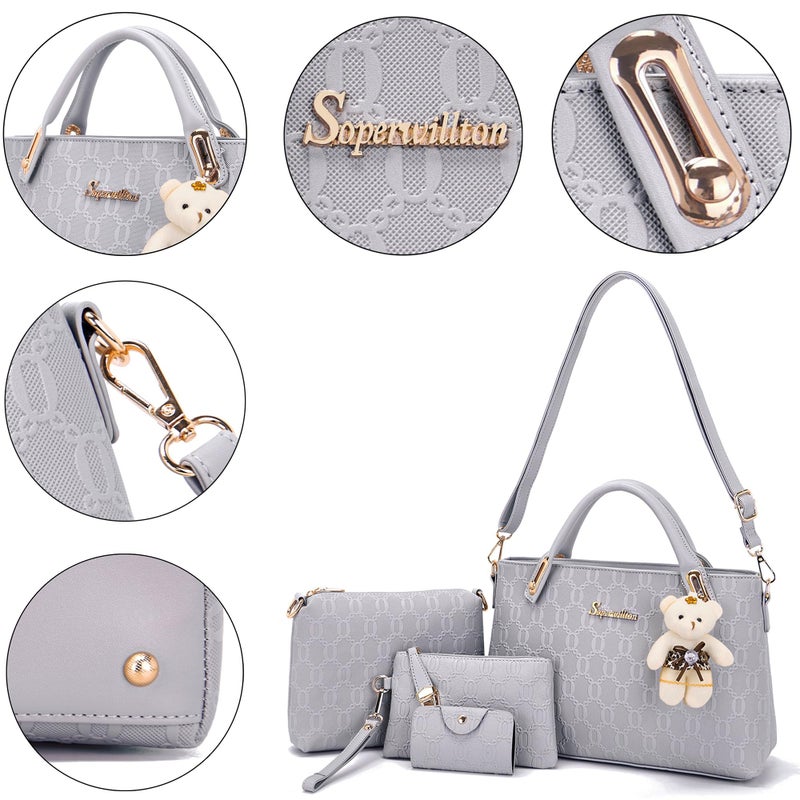 Soperwillton Purse for Women Fashion Medium Shoulder Bag Crossbody Bag Top Handle Tote Handbag Set 4PCS - Image 4