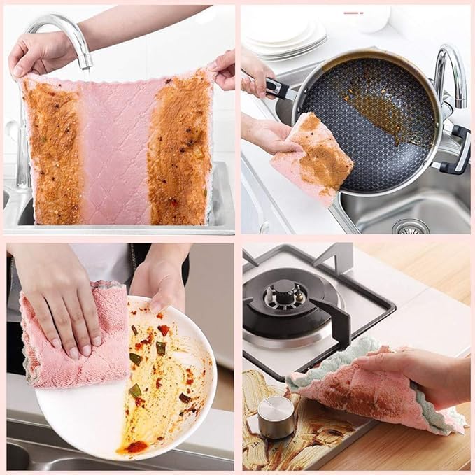 ANOXA Kitchen Cloth Dish Towels, Microfiber Cleaning Cloth，Double-Sided Dish Drying Towels，Reusable Household Cleaning Cloths for Table Kitchen Dish Window Glasses 9.85X9.85 inch. (5 PCS Cloths) - Image 3