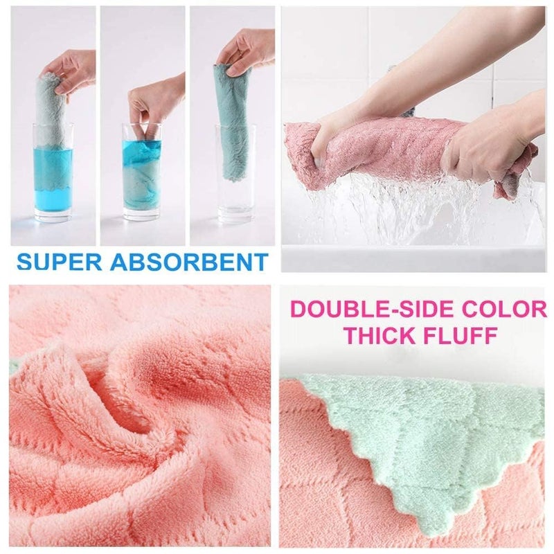 ANOXA Kitchen Cloth Dish Towels, Microfiber Cleaning Cloth，Double-Sided Dish Drying Towels，Reusable Household Cleaning Cloths for Table Kitchen Dish Window Glasses 9.85X9.85 inch. (5 PCS Cloths) - Image 4