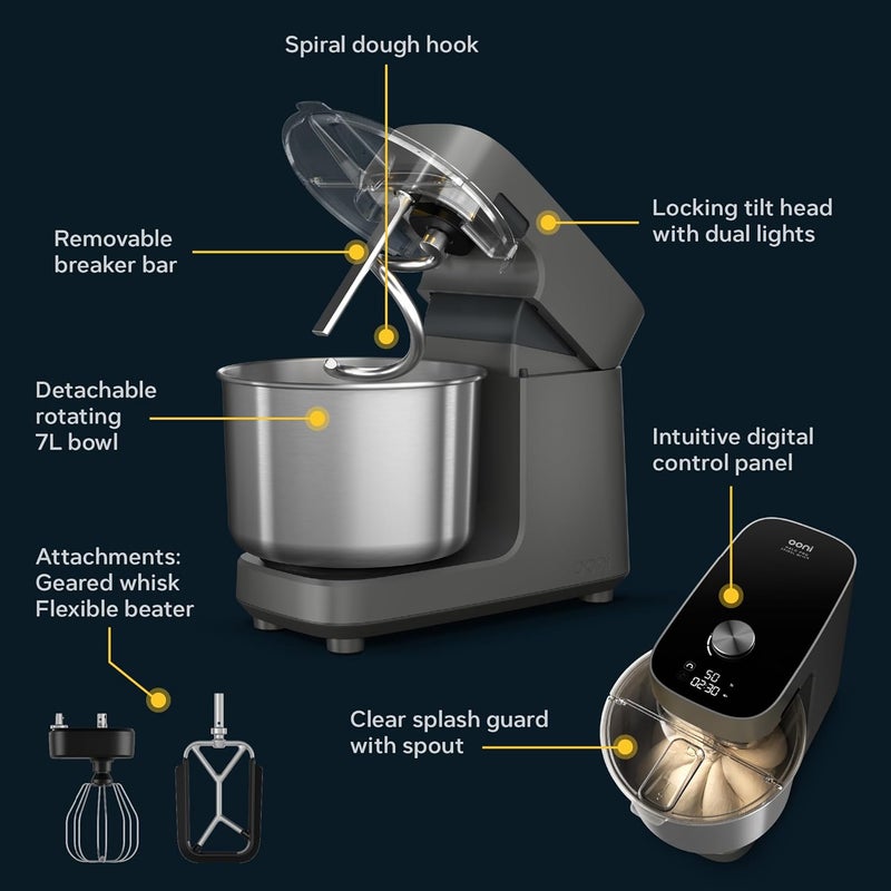 Ooni Halo Pro Professional Mixer Halo Pro 7.3L – Dough Kneader for Bread and Pizza with 58 Speeds, Includes Accessories – Anthracite Grey - Image 5