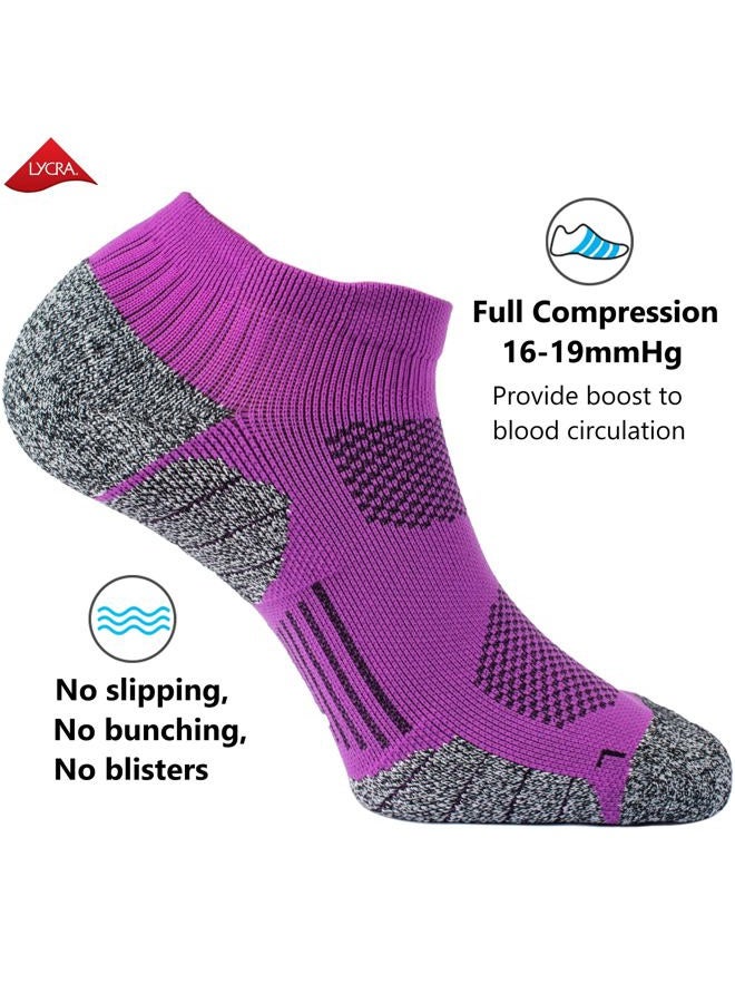 CWVLC Unisex Cushioned Compression Athletic Ankle Socks Multipack, 6-pairs Purple Light-green White, S (5-7 W US/ 3.5-5.5 M US) - Image 3