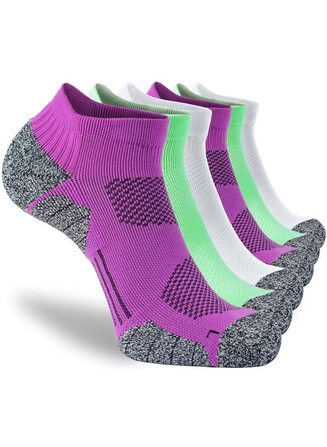 CWVLC Unisex Cushioned Compression Athletic Ankle Socks Multipack, 6-pairs Purple Light-green White, S (5-7 W US/ 3.5-5.5 M US) - Image 1