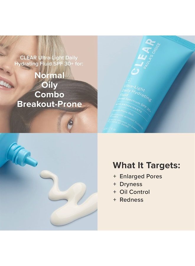 PAULA'S CHOICE مرطب خفيف الوزن خالي من الزيوت CLEAR مع واقي شمس SPF 30، حماية من UVA و UVB، واقي شمس لتقليل المسام للوجه، 2 أونصة - Image 4