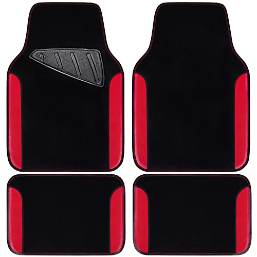 CAR PASS Waterproof Car Floor Mat, Universal Fit Car Mats with Driver Heel Pad, Leather Car Carpet, Anti-Slip Nibbed Backing Floor Mats for SUV, Vans,Sedan,Truck, Automotive Set for Women (Black Red) - Image 1