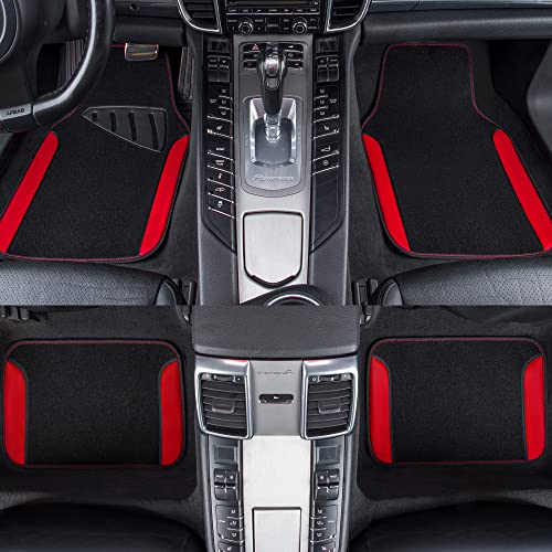 CAR PASS Waterproof Car Floor Mat, Universal Fit Car Mats with Driver Heel Pad, Leather Car Carpet, Anti-Slip Nibbed Backing Floor Mats for SUV, Vans,Sedan,Truck, Automotive Set for Women (Black Red) - Image 3