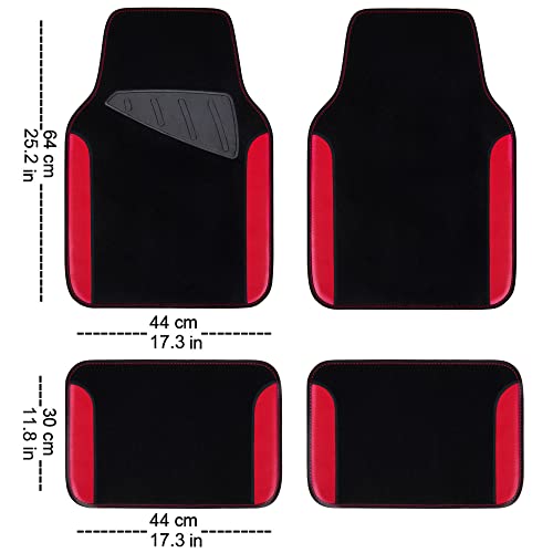 CAR PASS Waterproof Car Floor Mat, Universal Fit Car Mats with Driver Heel Pad, Leather Car Carpet, Anti-Slip Nibbed Backing Floor Mats for SUV, Vans,Sedan,Truck, Automotive Set for Women (Black Red) - Image 2