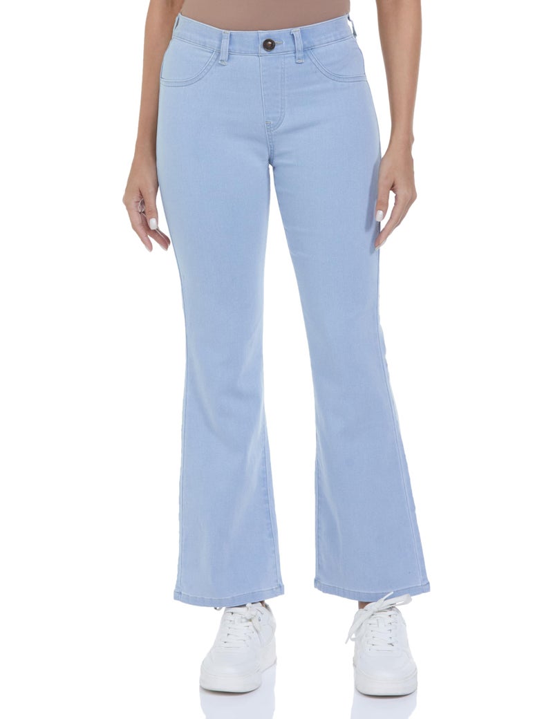 INKD Women's Flared Bootcut Pullon Jeans - Mid Rise| Enzyme Wash | Classic 5 Pocket Styling (INKSS24WJN-406-Seaside Slate-34) - Image 1