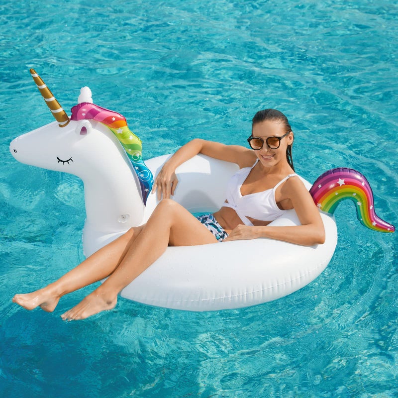 Jasonwell Inflatable Unicorn Flamingo Pool Floats - Jasonwell 2 Pack Pool Floaties Inflatables Rafts for Swimming Pool Tubes for Floating Lake Beach Floaty Swim Rings Pool Party Toys for Adults Kids - Image 3