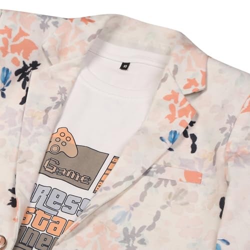 CHARCHIT Blazer for Boys Cotton Blend Full Sleeves Floral Blazers and T-Shirt - Orange - Image 4