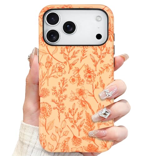 SOKAD Magnetic Sage Floral Phone Case for iPhone 17 Pro Max, Vintage Orange Flower Pattern Compatible with Magsafe Matte Protective Case Cover with Screen Protector for Girls Women - Image 1