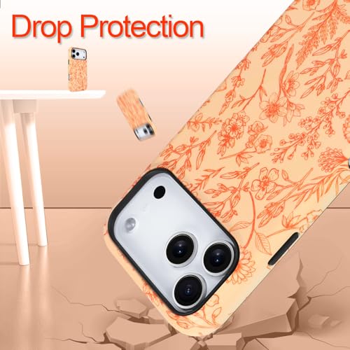 SOKAD Magnetic Sage Floral Phone Case for iPhone 17 Pro Max, Vintage Orange Flower Pattern Compatible with Magsafe Matte Protective Case Cover with Screen Protector for Girls Women - Image 5