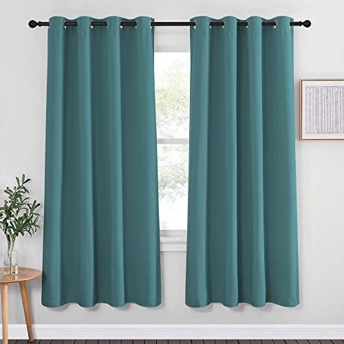 NICETOWN Insulated Curtain Blackout Drapery  Triple Weave Microfiber Home Thermal Insulated Solid Ring Top Blackout CurtainPanel for BedroomSea Teal Sold as 1 Panel 52 x 72 inches